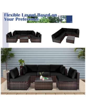 6PCS Rattan Outdoor Sectional Sofa Set Patio Furniture Set w/ Cushions