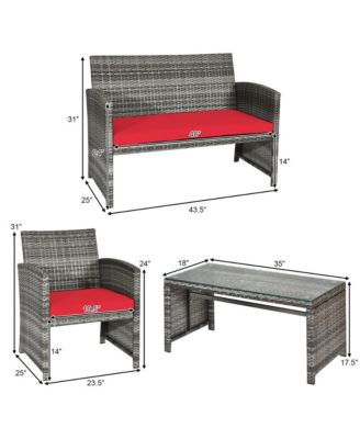 8PCS Patio Outdoor Rattan Conversation Furniture Set w/ Cushion