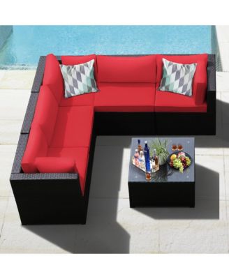 6PCS Rattan Patio Sectional Sofa Conversation Set Outdoor w/ Cushions