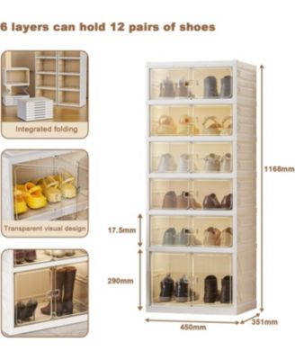 Shoe Organizer Storage Box 12 Pairs Foldable Shoe Rack for Closet with Dustproof Doors No Assembly Stackable Boot Shoes Boxes Cabinet Bins