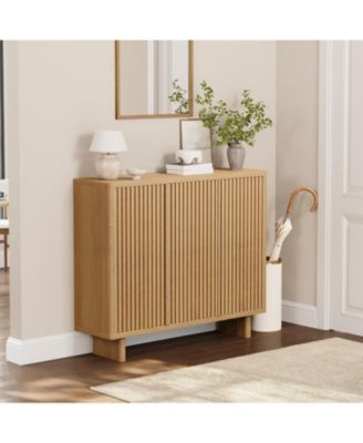 46 Inch Shoe Cabinet with Fluted Door 5-Tier Storage Cabinet Rustic Entryway Shoe Bench for Hallway