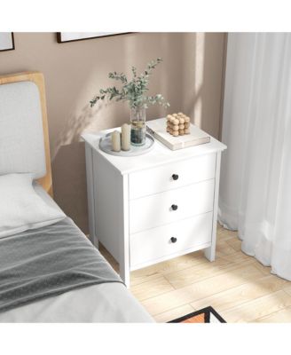 3-Drawer Nightstand Wooden Bedside Table Modern Side End Table Space-Saving
