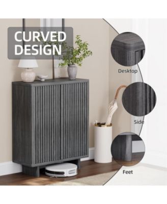 31.6 Inch Shoe Cabinet with Fluted Door 5-Tier Storage Cabinet Rustic Entryway Shoe Bench for Hallway and Foyer