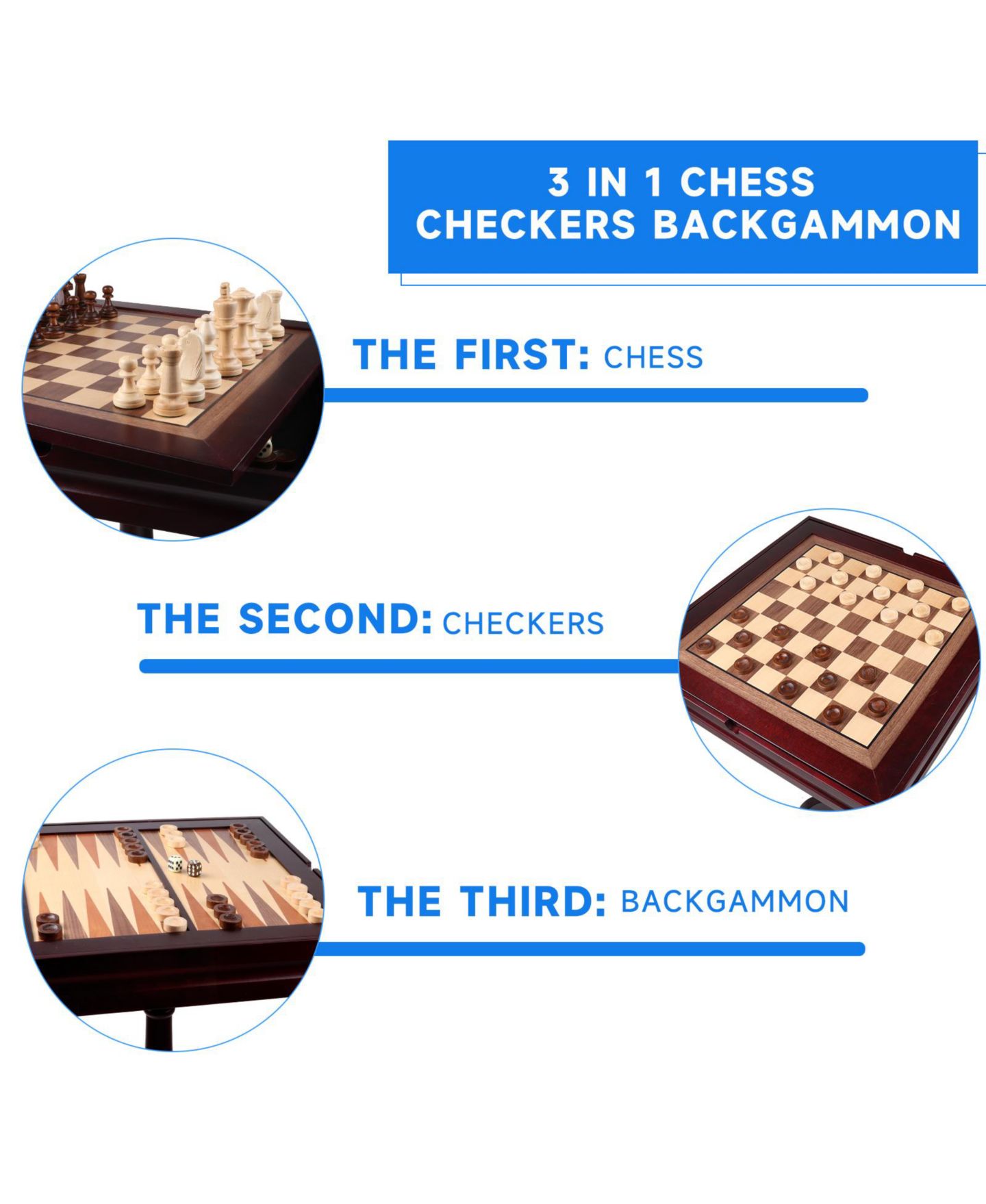 Детская игрушка GSE Games & Sports Expert Wooden 3-in-1 Chess, Checkers & Backgammon Table, Ages 8+ — фото 4