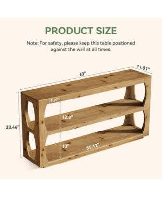Solid Wood Console Table with 3-Tier Storage, 63" Long Farmhouse Narrow Entryway Table