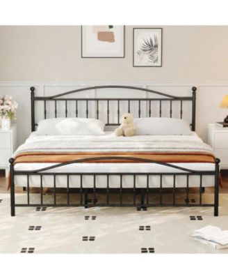 Size Metal Platform Bed Frame with Victorian Style Wrought Iron-Art Headboard and Footboard, Mattress Foundation, Under Bed Storage