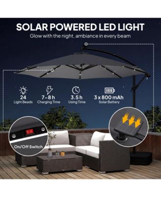 10 ft Offset Cantilever Patio Umbrella w/ Light, Weight,