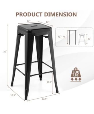 30'' Set of 4 Stackable Backless Metal Bar Stools w/ Footrest for Kitchen