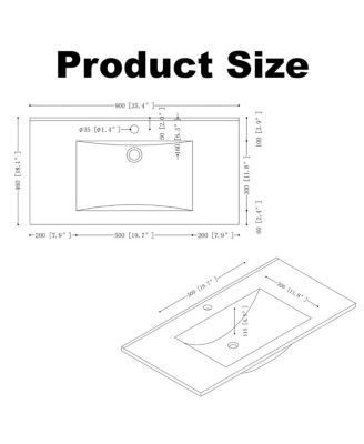 35.4" Munich Black Bathroom Vanity with Basin, Plywood Cabinet with Soft Closing Doors & 3 Drawers Storage for Small Bathrooms