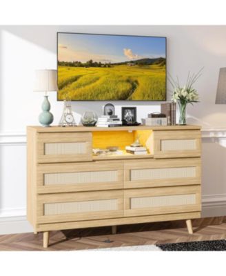 Wood Rattan 6-Drawer TV Stand