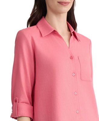 Petite Collared Neck Button-Front Tunic Top