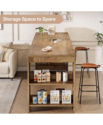 63-Inch Kitchen Island with Storage, Farmhouse Home Bar Table with Double-Sided Storage Shelves, Large Stationary Island Table