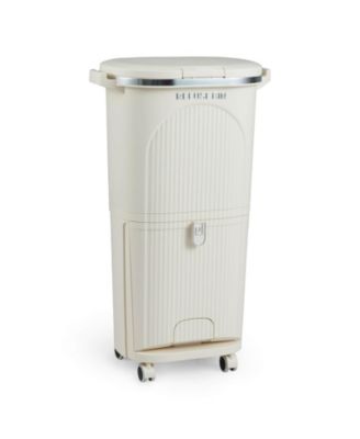 10 Gallon Kitchen Trash Can with Lid, 2 Removable Buckets, Step Pedal & Wheels
