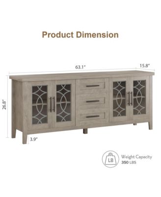 Farmhouse TV Stand with Glass Door for 70 Inch Tv, Mid Century Modern Entertainment Center for Living Room