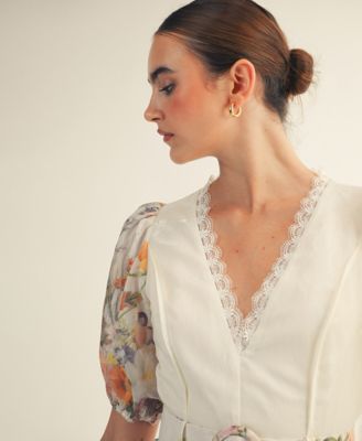 Women's Floral Garden Border Print Belted Mini Dress