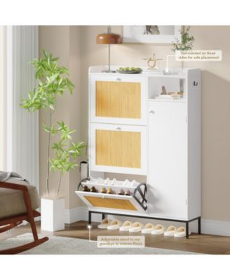  3-Drawer  Rattan Adjustable Shelves, Freestanding  Shoe Storage Cabinet
