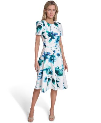 Women's Short-Sleeve Crew Neck Midi Dress
