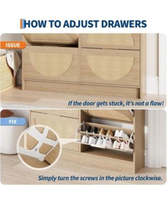 Rattan Shoe Storage Cabinet with 4 Flip Drawers and 2 Drawers, Freestanding Narrow Shoe Organizer for Entryway