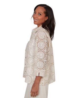 Petite Sequin Medallion Two-In-One Collared Top