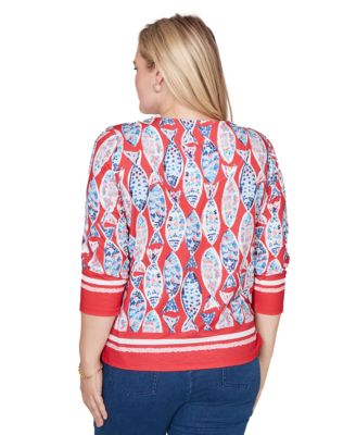 Petite Port Side Mosaic Fish Split Beaded Neck Top