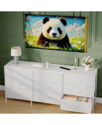63 Inch Dresser TV Stand with 9 Fabric Drawers, Large Storage Chest, Wide Entertainment Center for 55 65 70 Inch TV