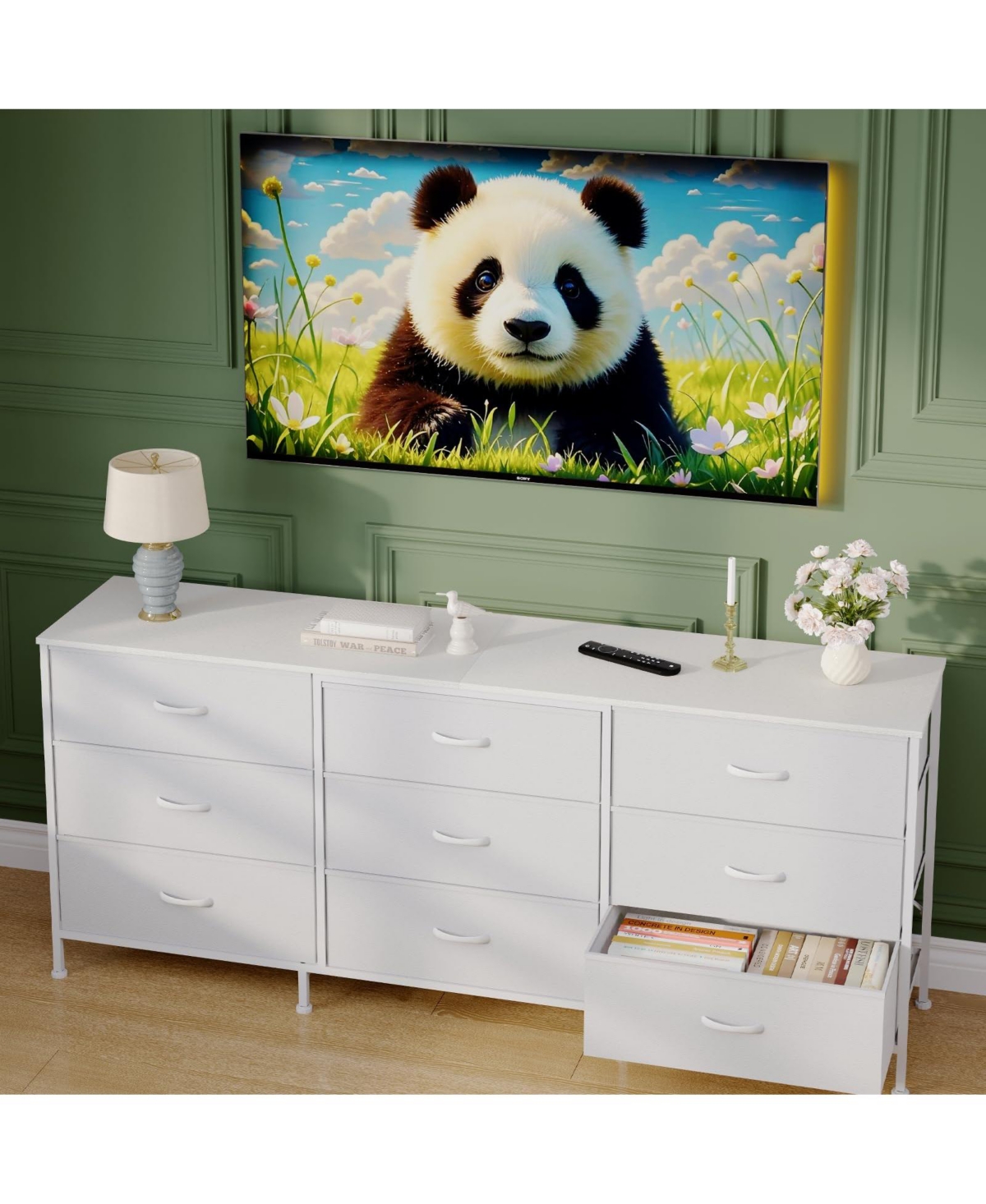 gaomon 63 Inch Dresser Tv Stand with 9 Fabric Drawers, Large Storage Chest