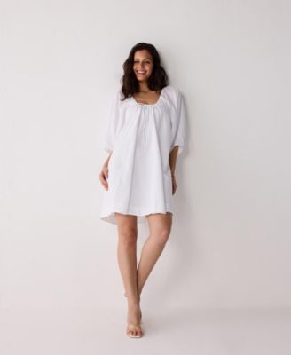 Women's Puff Sleeved Dress with Drawstring Neckline