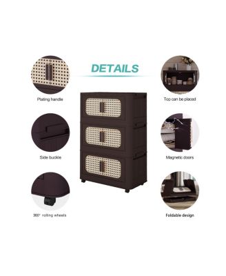 Retro Folding Storage Cabinet, 5 Tiers, Collapsible with Wheels