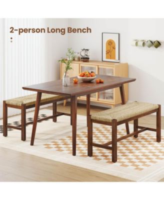 40" Long Wood Bench Indoor Dining Entryway End of Bed Bench Natural Seagrass Seat