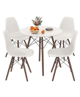 Dining Table Set Modern 5 PCS For 4 Round Dining Room Table Set with Solid Wood Leg