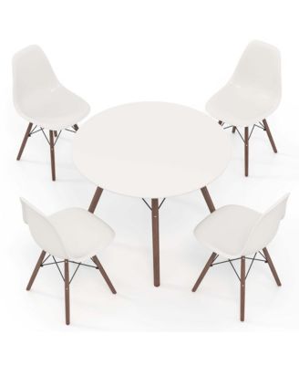 Dining Table Set Modern 5 PCS For 4 Round Dining Room Table Set with Solid Wood Leg