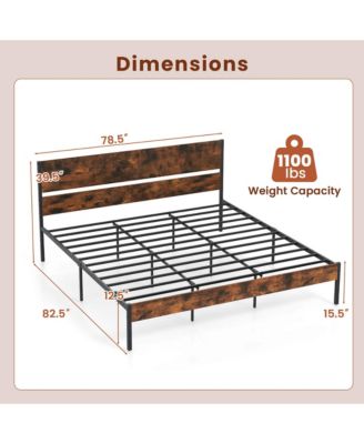 King Size Bed Frame with Wooden Headboard Under-Bed Storage No Box Spring Needed