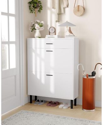 Space-Saving Narrow Shoe Cabinet for Entryway  Dual Turn Drawers Freestanding Shoe Organizer 3Tier Adjustable Shelves Fits Slippers Sneakers