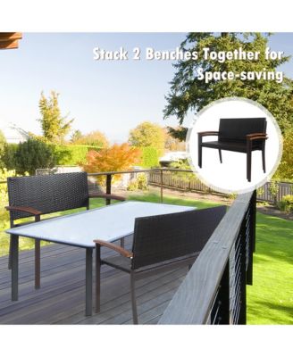 Outdoor Patio Rattan Wicker Bench Loveseat Chair Armrest Garden Deck