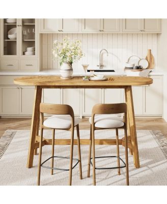 Solid Wood Bar Table with Footrest, 63" Oval Counter Height Table