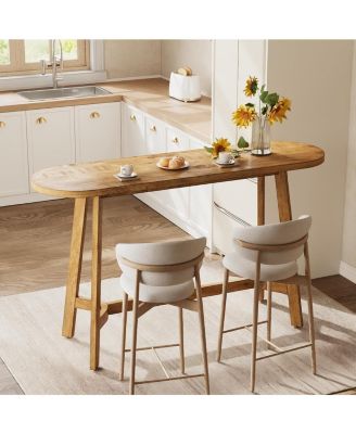 Solid Wood Bar Table with Footrest, 63" Oval Counter Height Table