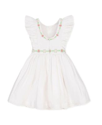 Little Girls Linen Ruffle Jumper with Embroidery