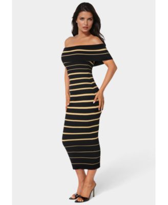 Women's Stripe Off Shoulder Maxi Dress