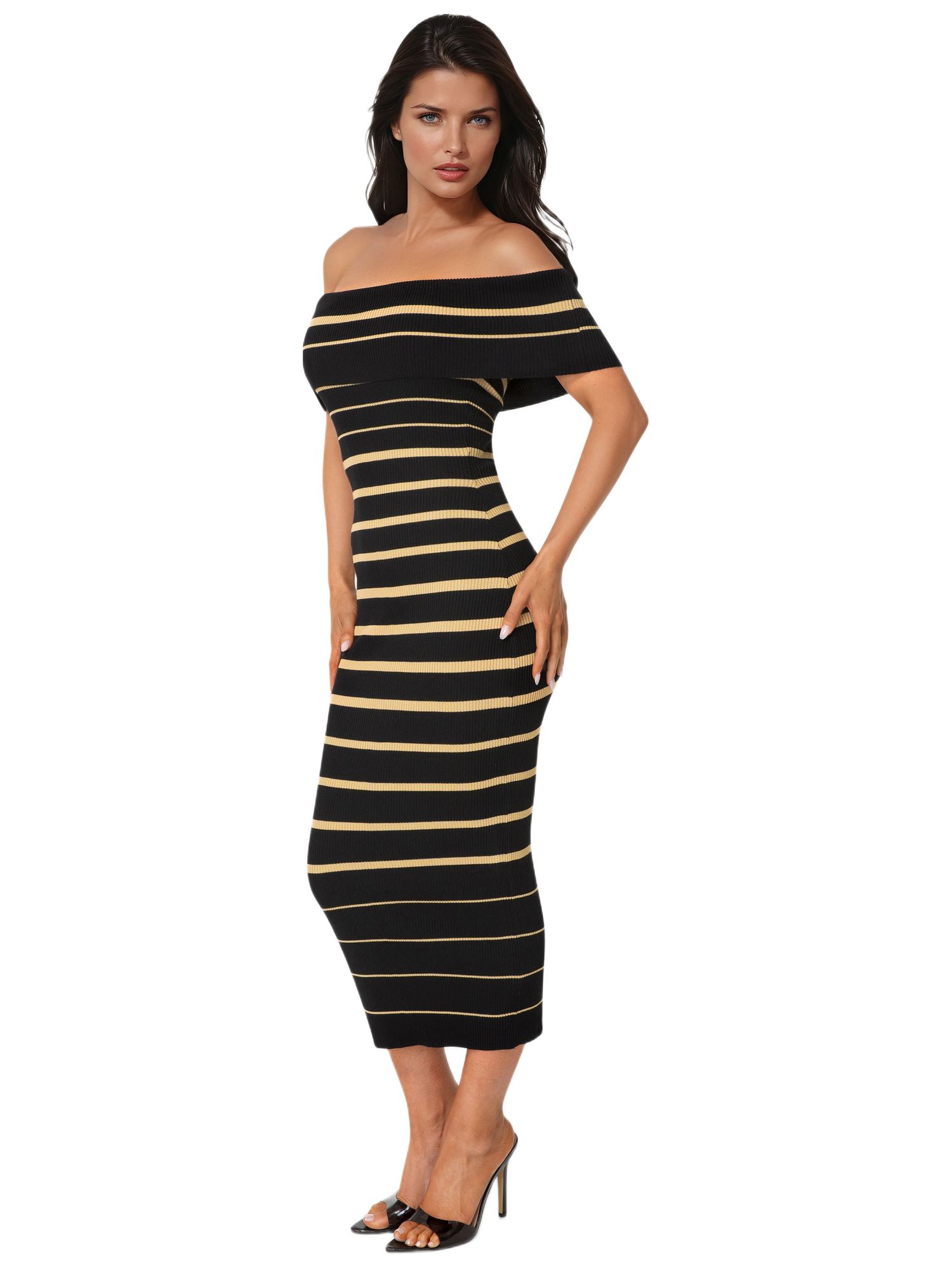 Women's Stripe Off Shoulder Maxi Dress