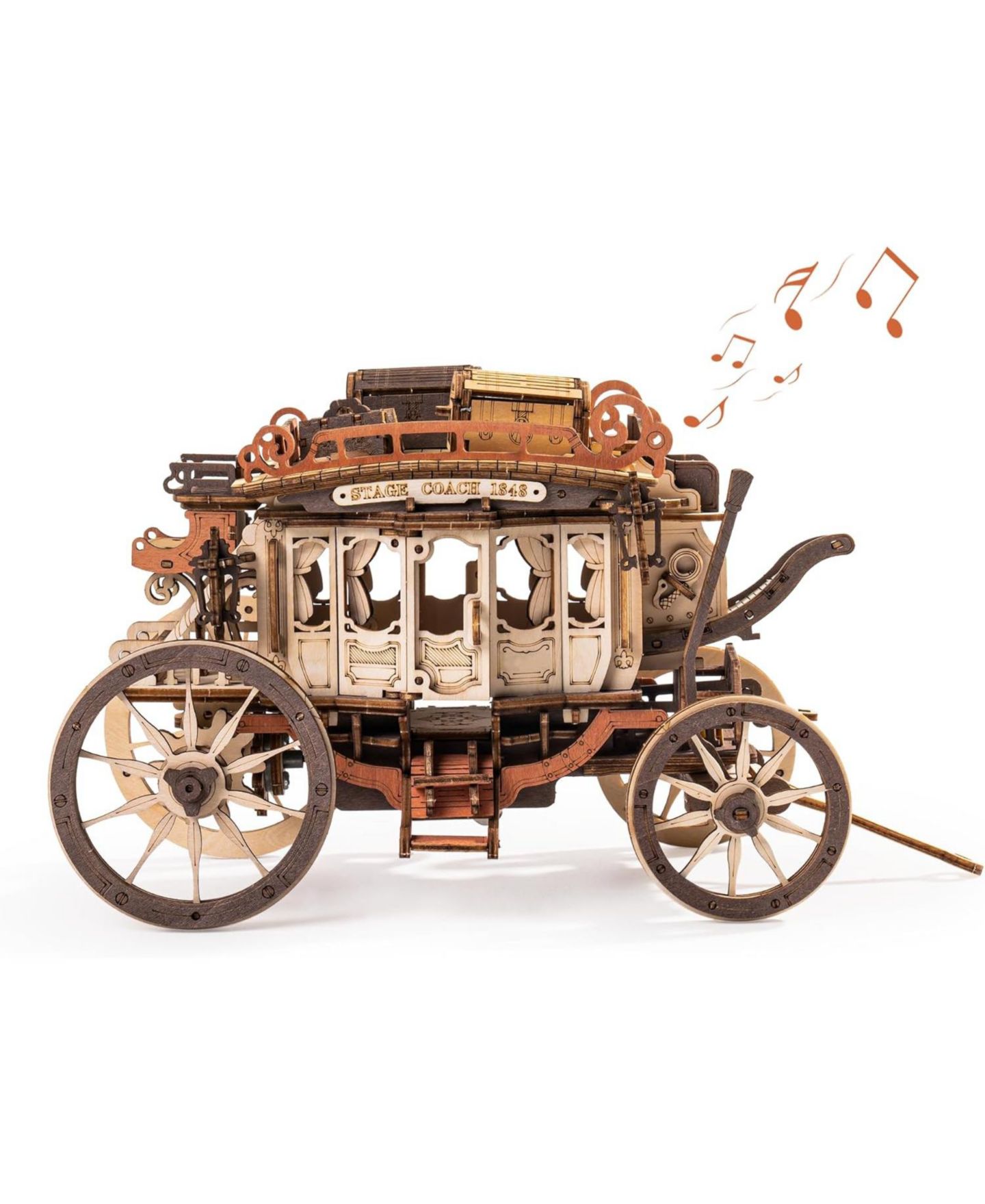 Детские конструкторы Robotime Stagecoach Mechanical Music Box 199-Piece Wooden Puzzle, Ages 14+ — фото 1