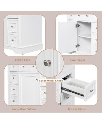 36" Bathroom Vanity with Ceramic Sink, Solid Wood MDF Cabinet with 6 Drawers, Adjustable Shelf for Storage