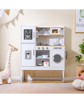 Pretend Play Kitchen Toy with Range Hood, Ice Maker & Telephone