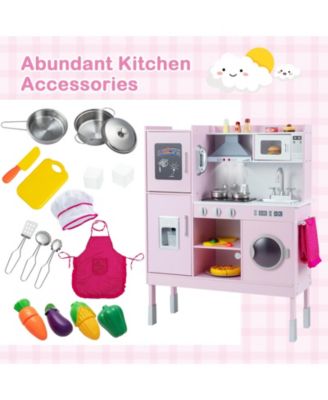 Pretend Play Kitchen Toy with Range Hood, Ice Maker & Telephone