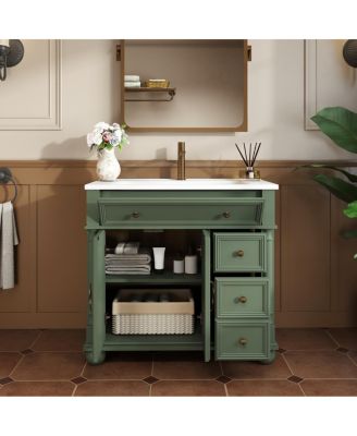 36"  Bathroom Vanity with Sink, Medieval Modern Solid Wood Roman Base, Flip Drawer Adjustable Storage, Easy Clean-Sillysis