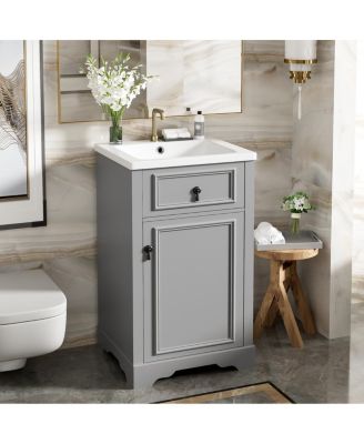 20" Bathroom Vanity with Ceramic Sink, Soft Close Door, Adjustable Shelf & Door Storage for Small Bathrooms