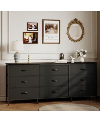 63" Wooden Dresser TV Stand with 9 Fabric Drawers for Large TVs