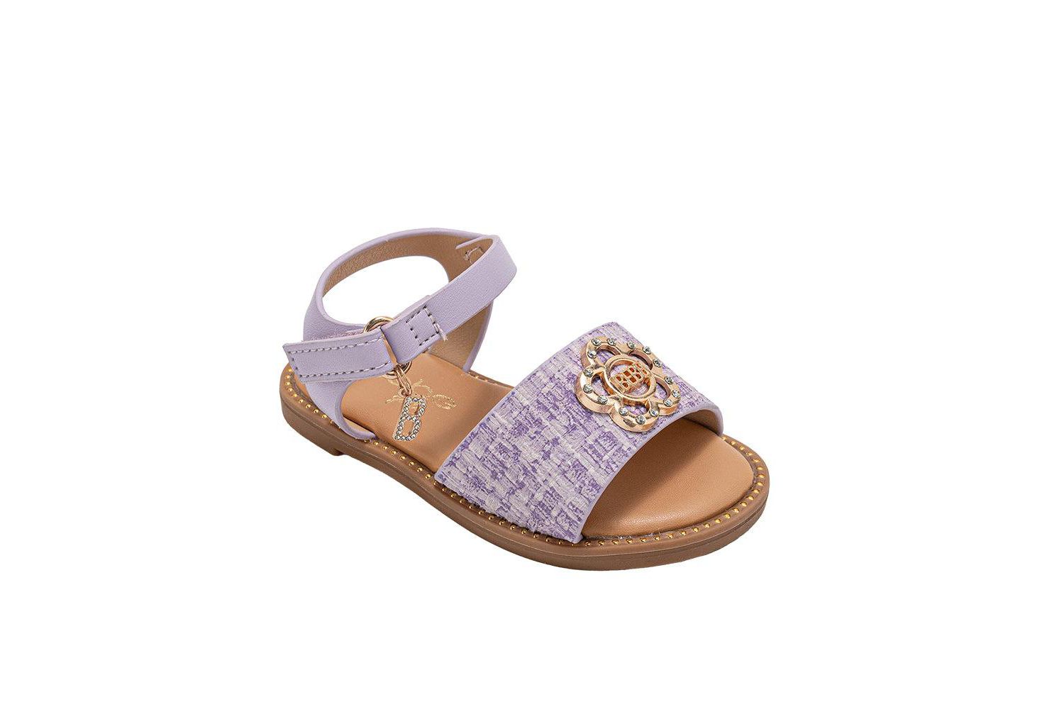 Little Girls Girl's Fashion Sandal with Flower Medallion and Hanging b Charm - Comfy Dressy Shoes