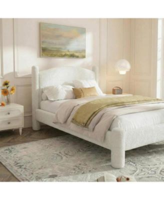 Cloud Bed Frame, Boucle Upholstered Platform Bed with Soft Round Headboard & Cylindrical Legs, Heavy Duty & Noise Free