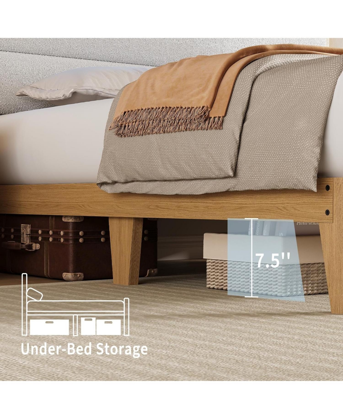 gaomon King Boucle Bed Frame, Frame with Rgb Led Light & Charging Station