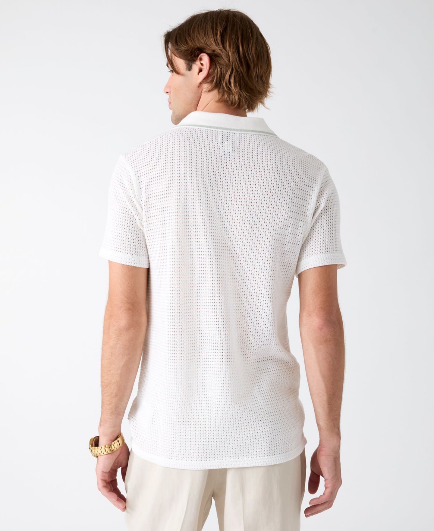 Мужское поло GUESS Daryl Crochet Knit Polo Shirt, цвет: Соляной белый — фото 3